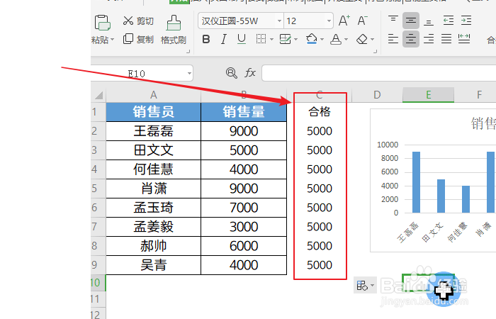 如何在excel图表中插入合格线？