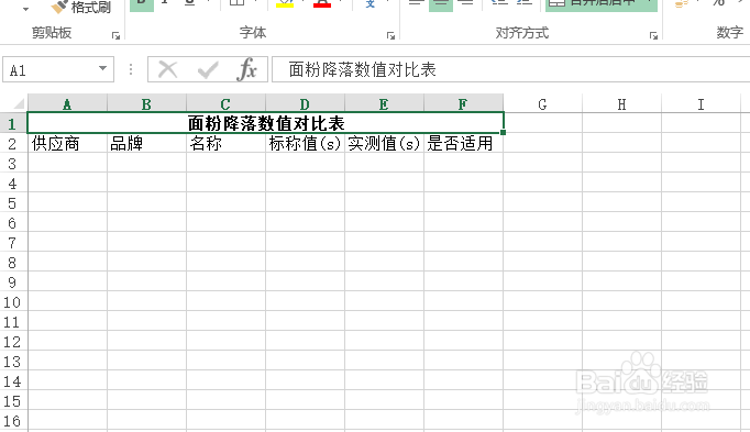 使用Excel怎样创建面粉降落数值对比表