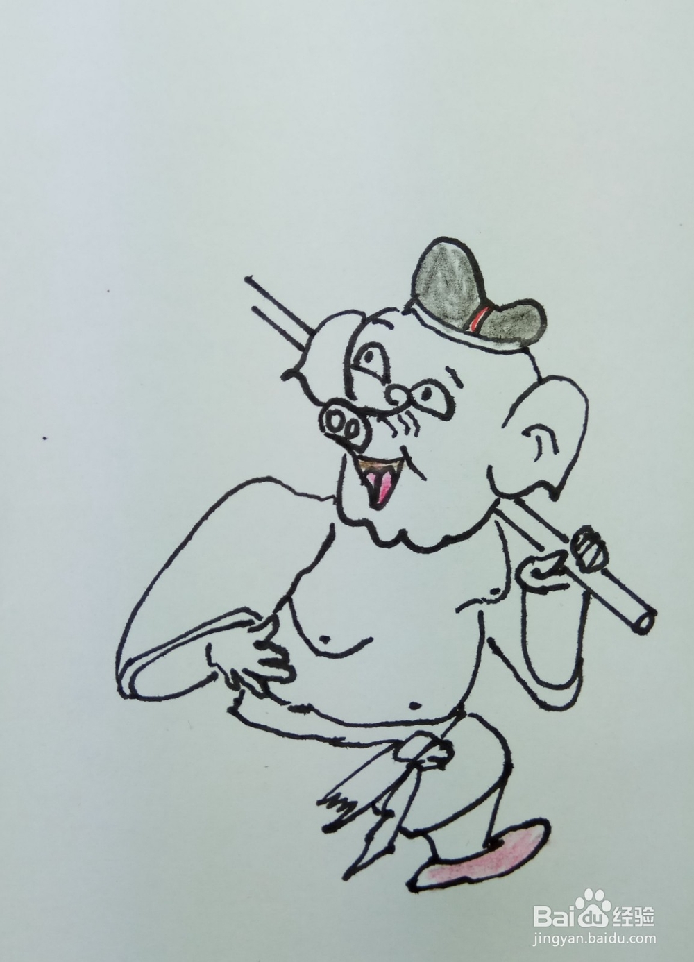 怎样画简笔画“猪八戒挑篮子”？