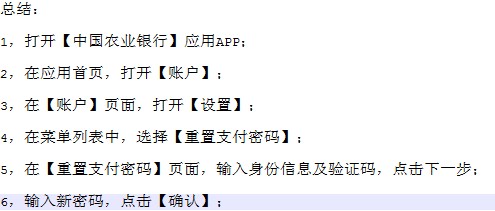 农行个人掌银APP电子账户重置支付密码流程