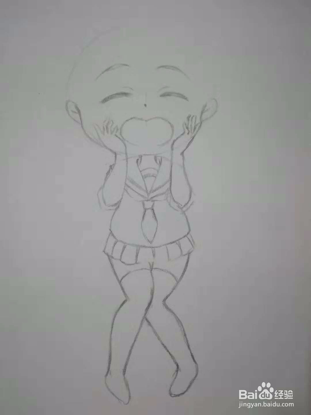 尖叫的3头身Q版漫画水手服少女人物手绘自学教程