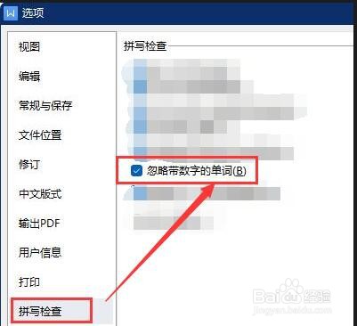 WPS拼写检查时如何忽略带数字的单词?