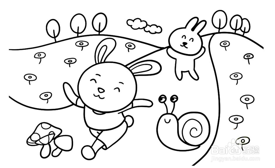 森林动物场景简笔画