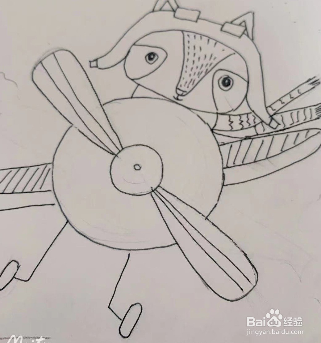 儿童创意画-狐狸开飞机