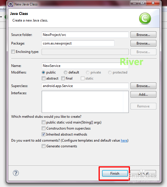Android 如何新建继承Service的类
