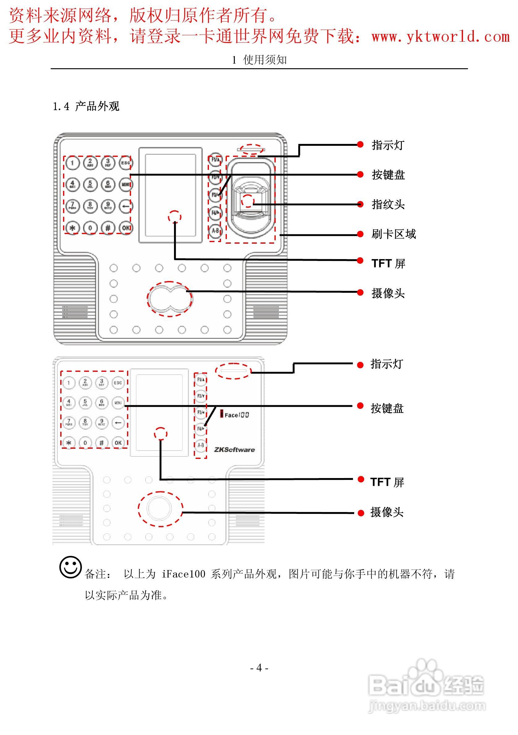 中控iFace100系列人脸识别考勤机产品用户手册:[1]