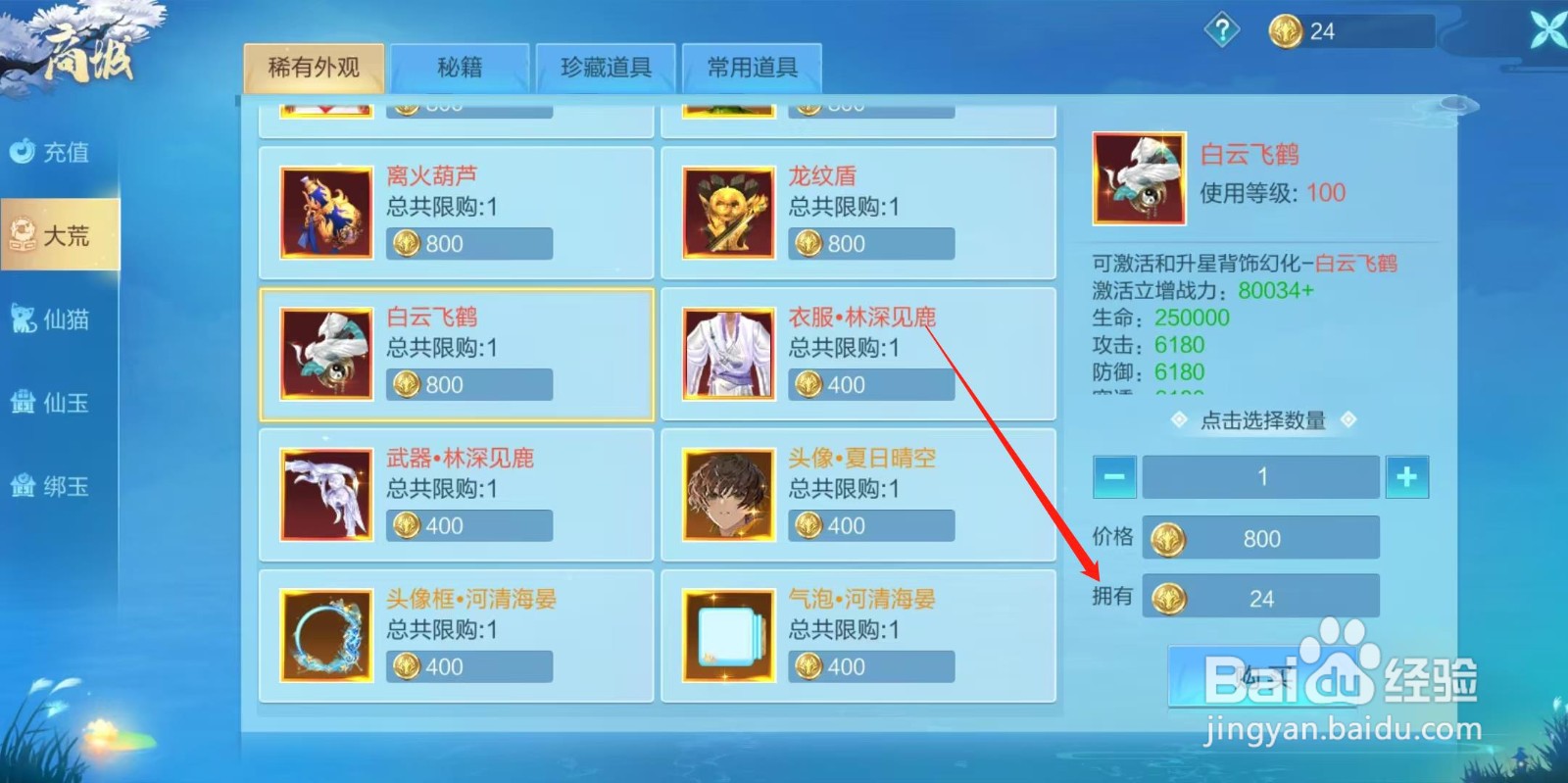天堂奇缘怎样查看白云飞鹤的拥有