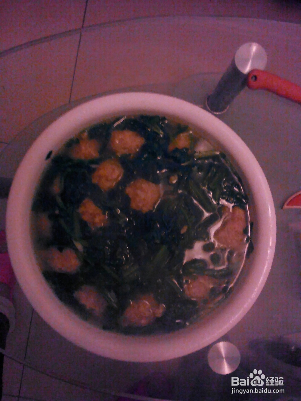 学习菠菜汆丸子