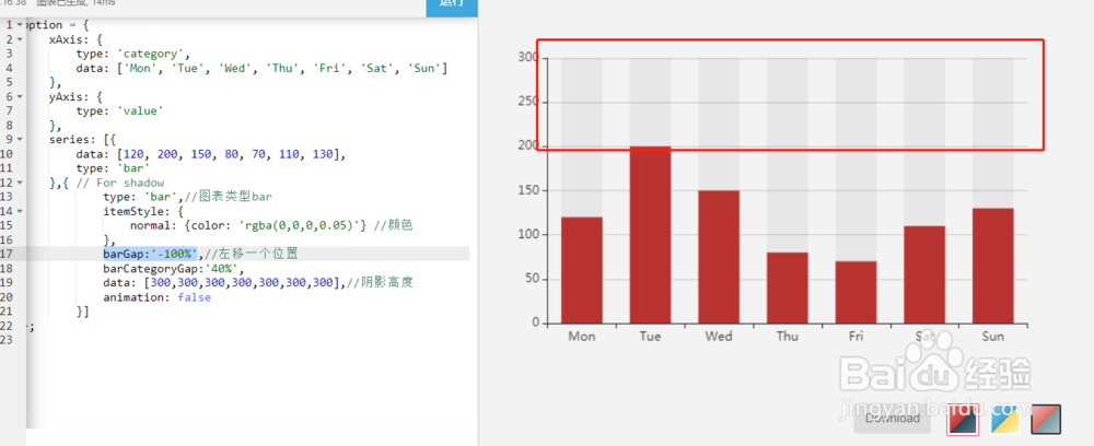 echart如何添加柱状图的柱形的背景阴影