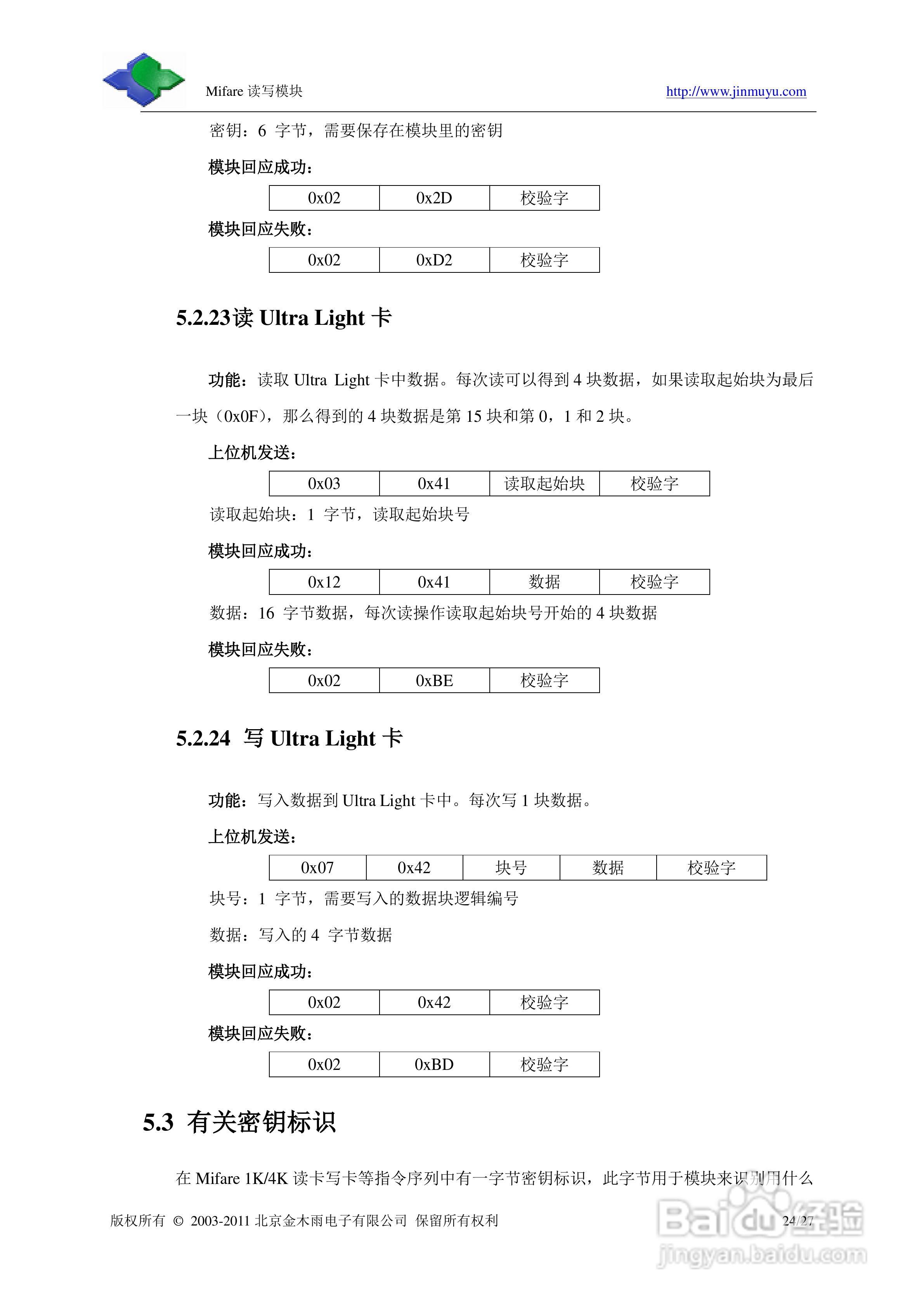 金木雨JMY501M M1卡标准非接触IC卡读卡模块手册:[3]