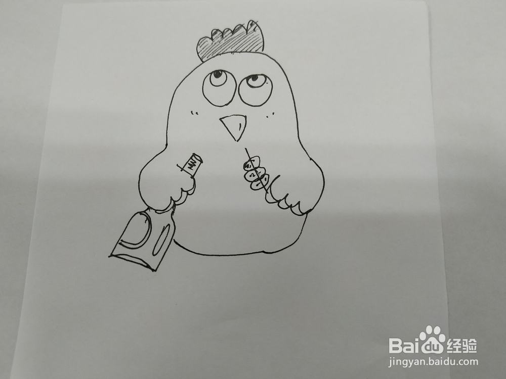 喝啤酒吃串串的小鸡简笔画怎么画？