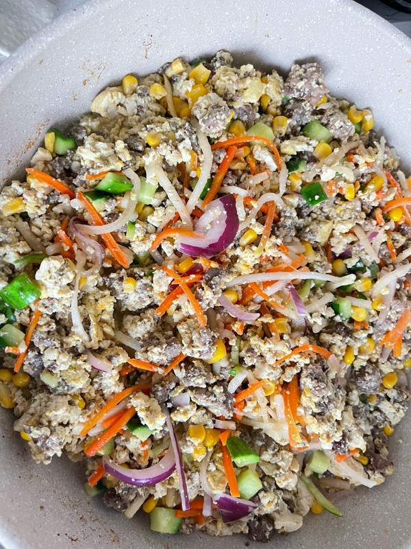 低脂无油牛肉豆腐炒饭