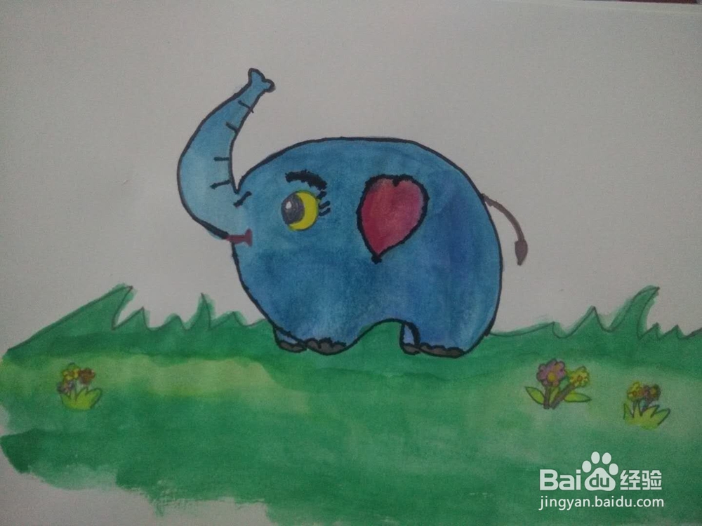教你画水彩画之蓝色小象