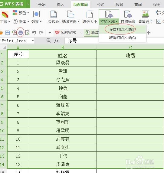 WPS表格怎么设置打印区域