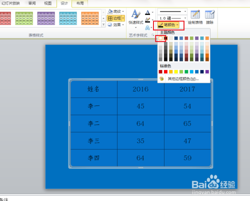 ppt如何设置表格边框线的颜色