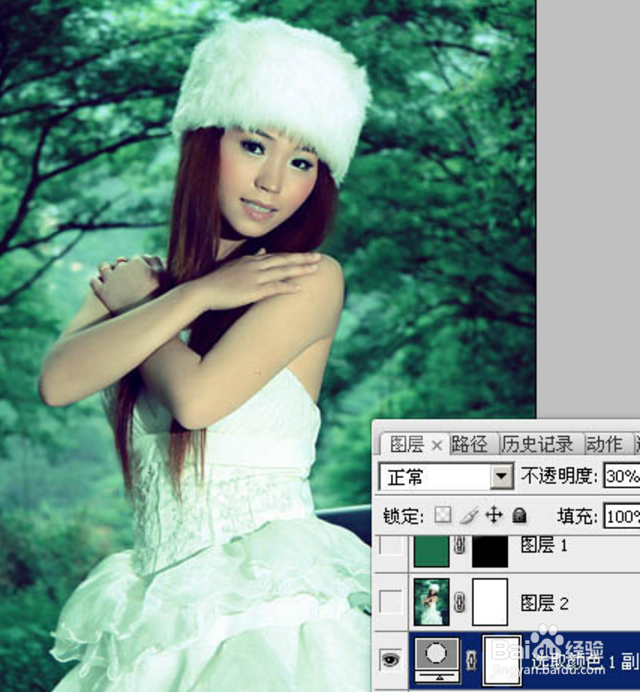 PS调出外景美女图片漂亮的暗调青绿色