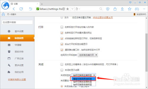 怎么设置猎豹浏览器关闭标签时切换到同组标签