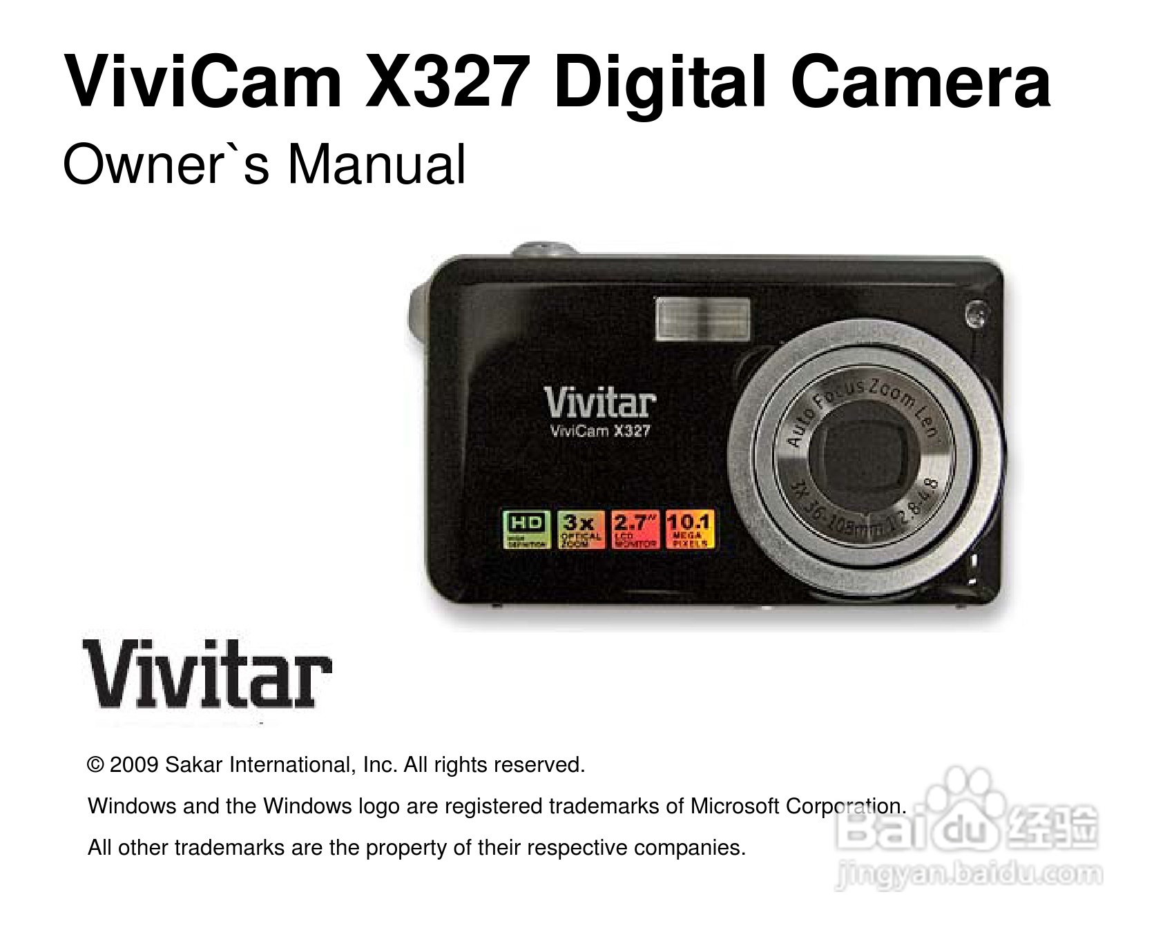 威达ViviCam X327数码相机使用说明书:[1]