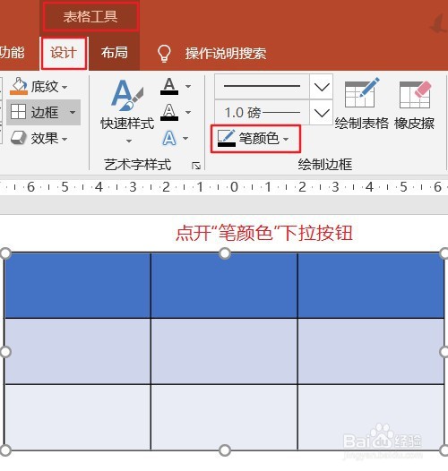 PPT中如何修改表格边框的颜色和线型