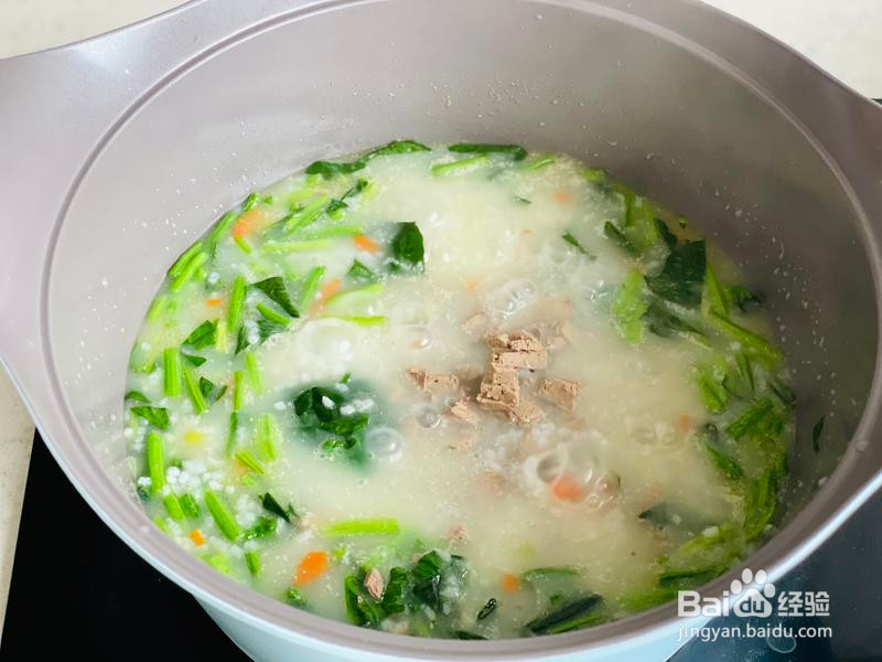 超级简单菠菜猪肝粥的做法