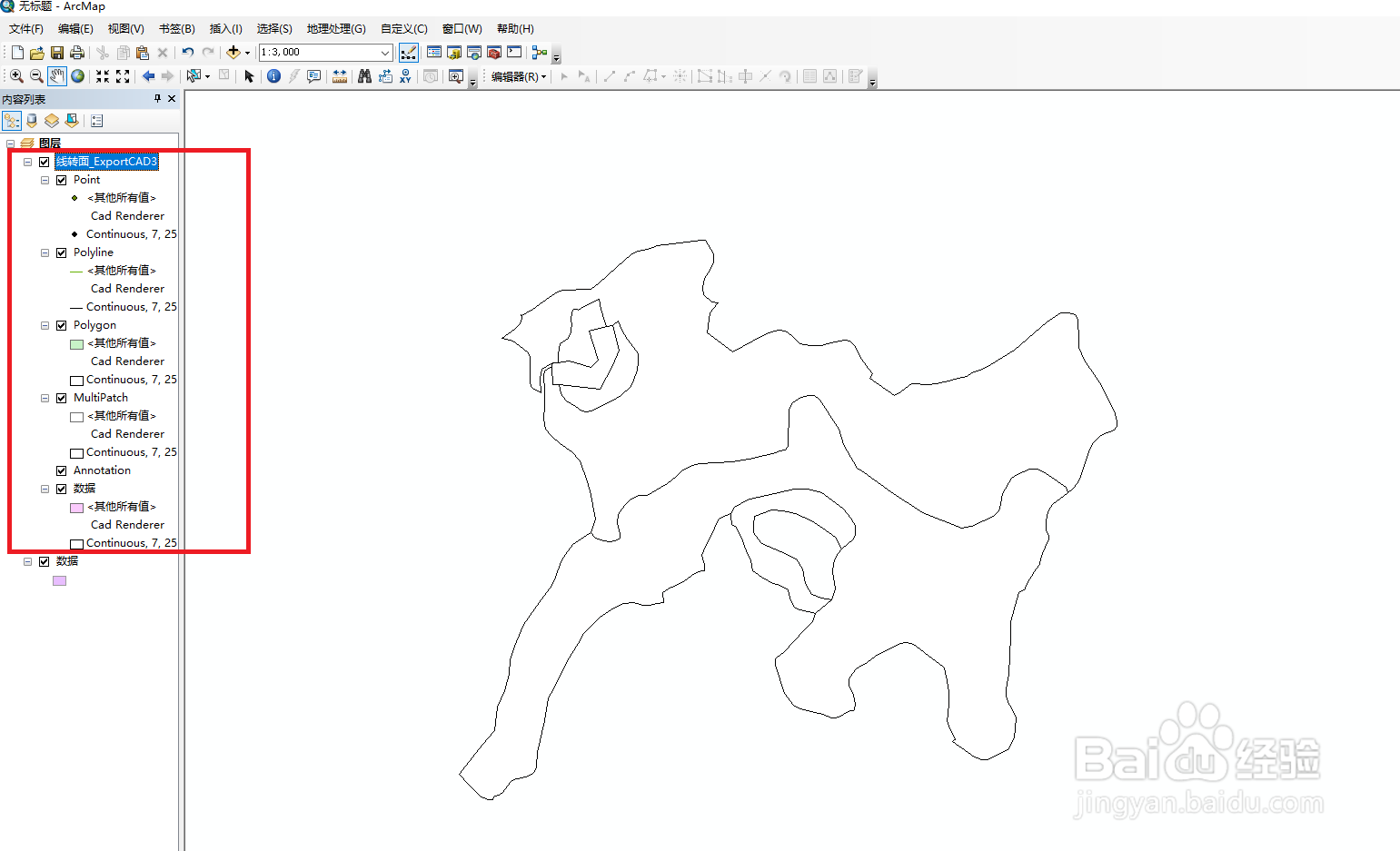 arcgis中shp数据转cad数据