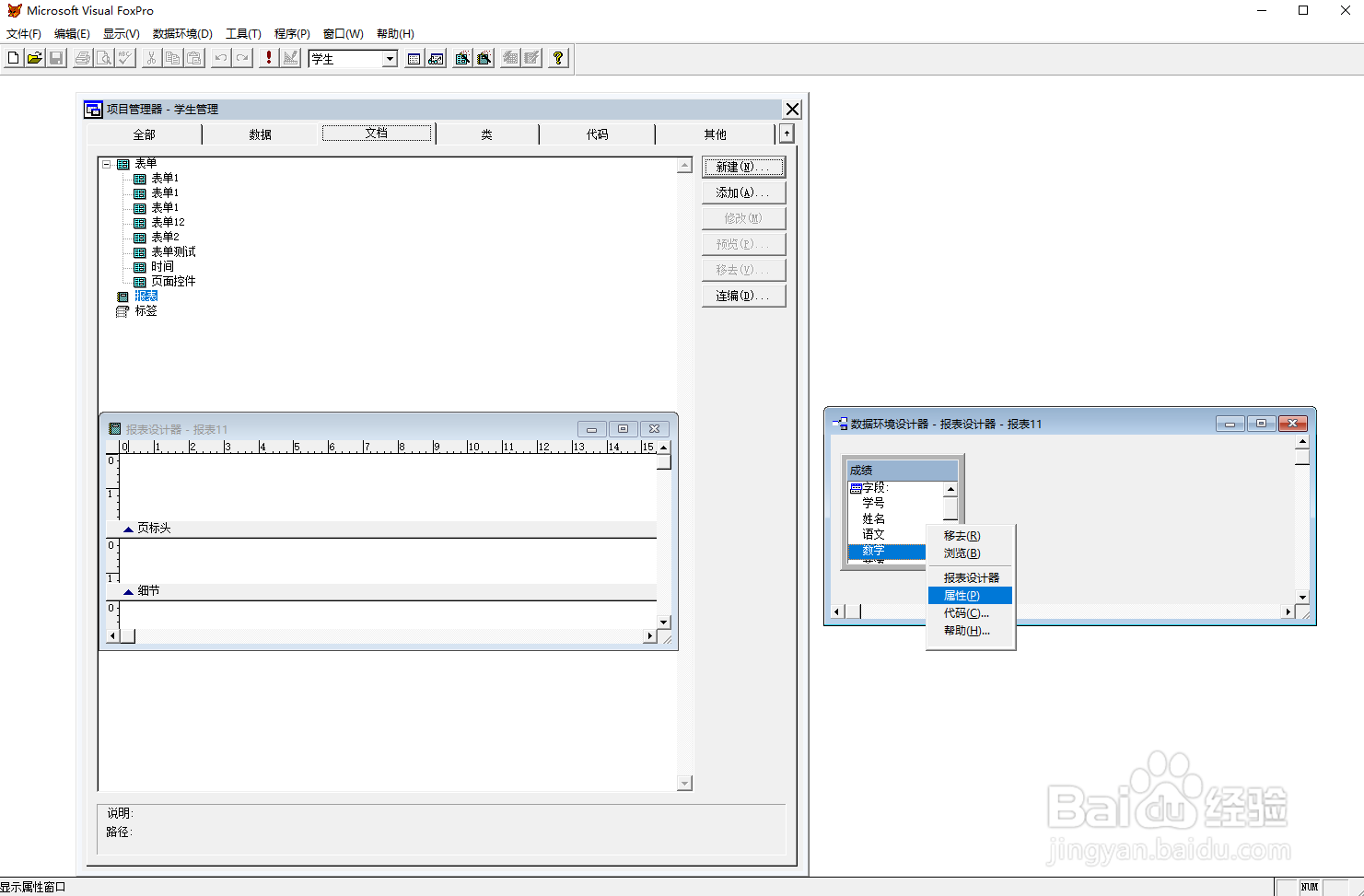 vf6.0报表设计，添加数据环境