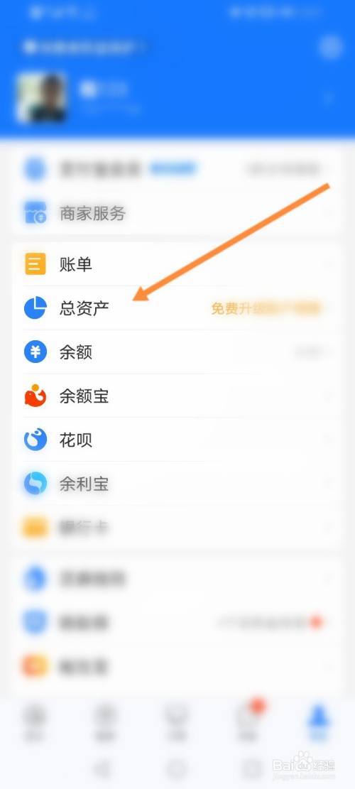 点击总资产 进入支付宝我的界面,点击总资产.