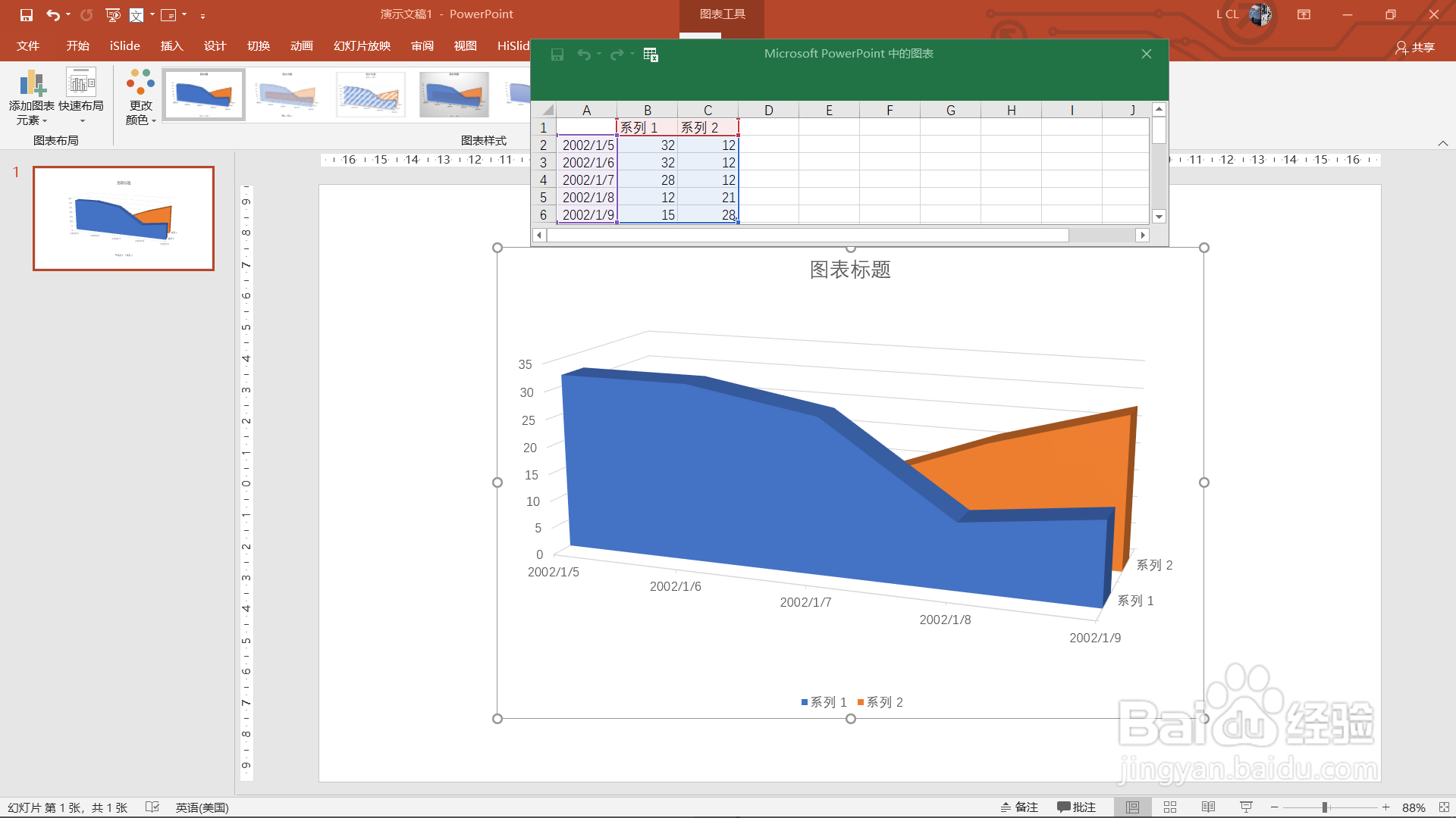 PPT如何创建三维面积图？