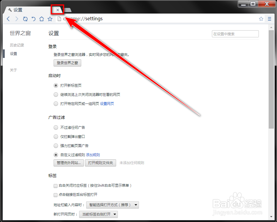 世界之窗如何启用自定义广告过滤