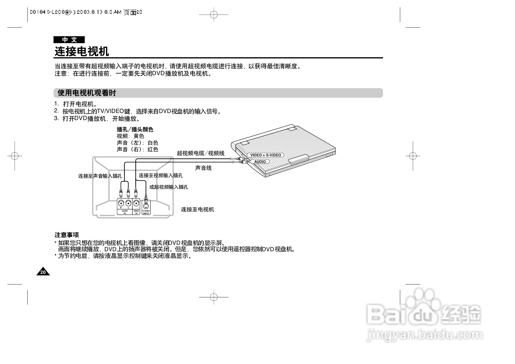 三星DVD-L200W便携式DVD播放机说明书:[2]