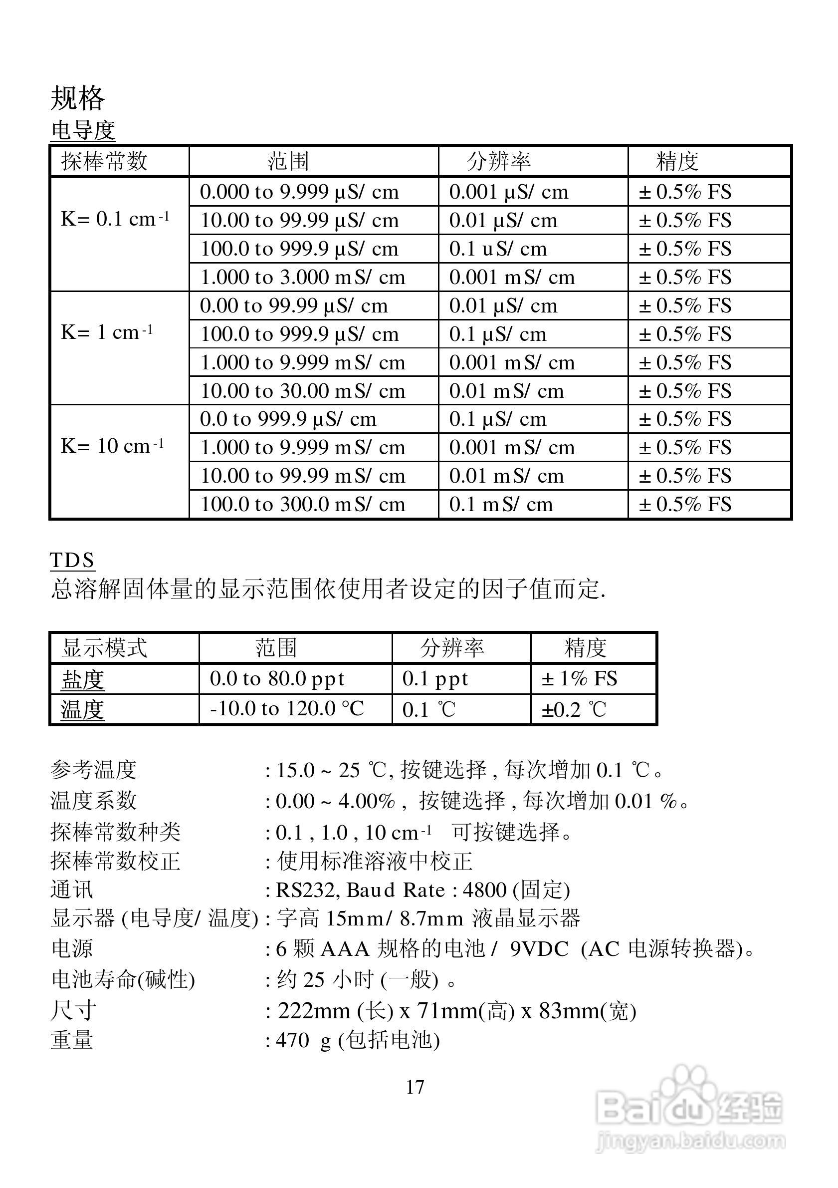 MODEL 3250M微电脑理电导度/TDS/盐度/温度可携式测量:[2]