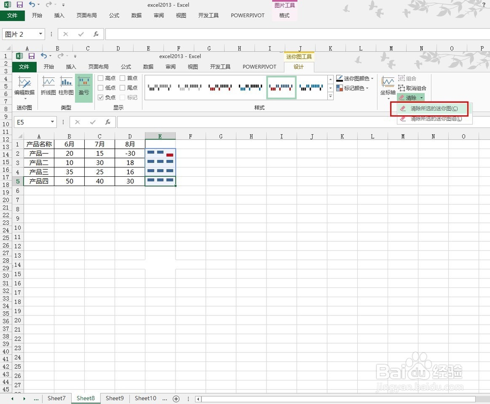 excel2013中迷你图如何清除
