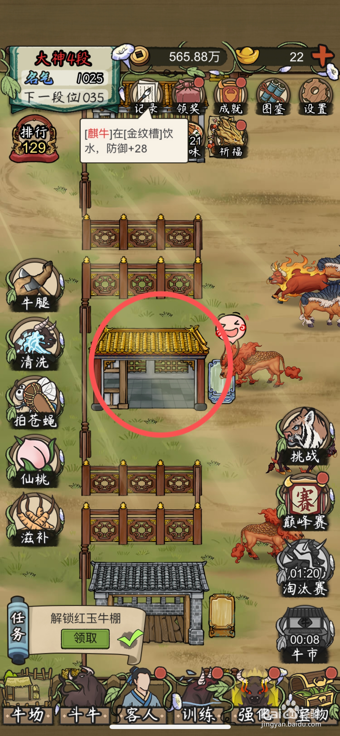 叫我养牛王怎么给斗牛更换红玉牛棚住