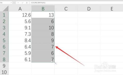向上取整数excel公式