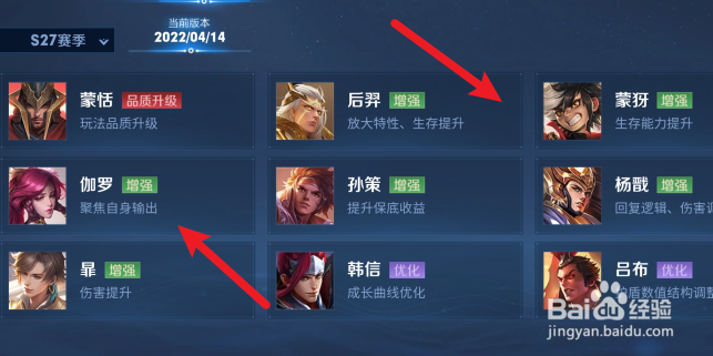 王者荣耀S27赛季增强了哪些英雄？
