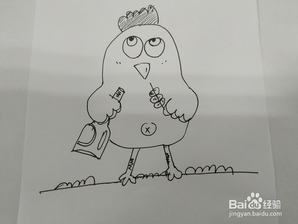 喝啤酒吃串串的小鸡简笔画怎么画？