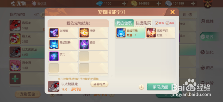 梦想新大陆宠物怎么学技能