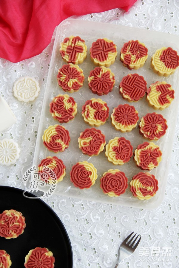 惊艳喜庆的红曲双色绿豆糕