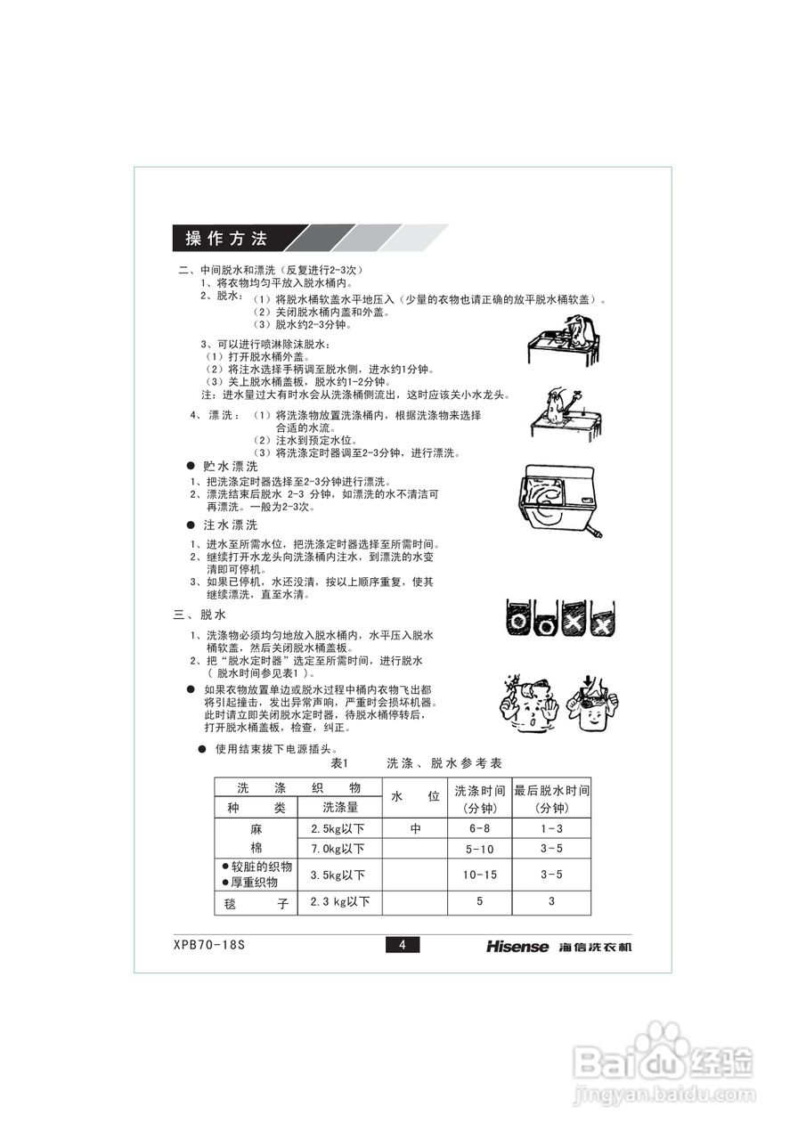 海信XPB70-18S洗衣机说明书
