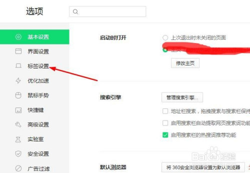 打开浏览器的设置选项页面,在左侧导航菜单中点击进入"标签设置"