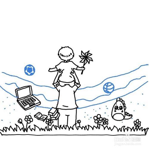 "骑在爸爸背上的的小孩"怎么画?