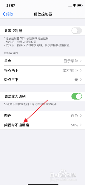 iphone11怎么设置缩放控制器闲置时不透明度