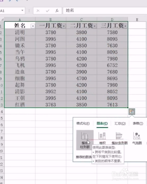 如何将表格快速生成各类图表