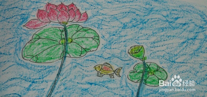 油画棒画【荷花】简单教程