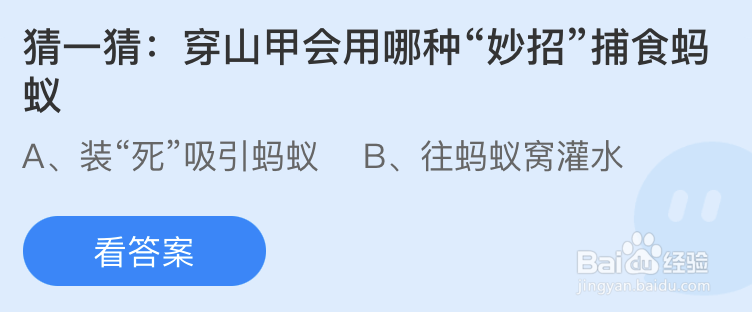 蚂蚁庄园猜一猜穿山甲会用哪种妙招捕食蚂蚁