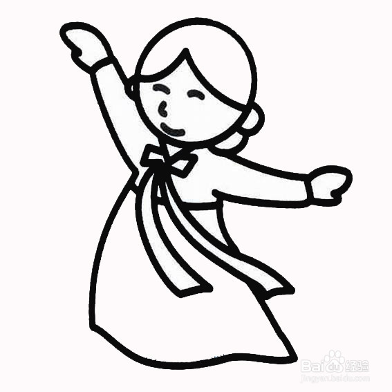 穿和服的彩色女孩的简笔画