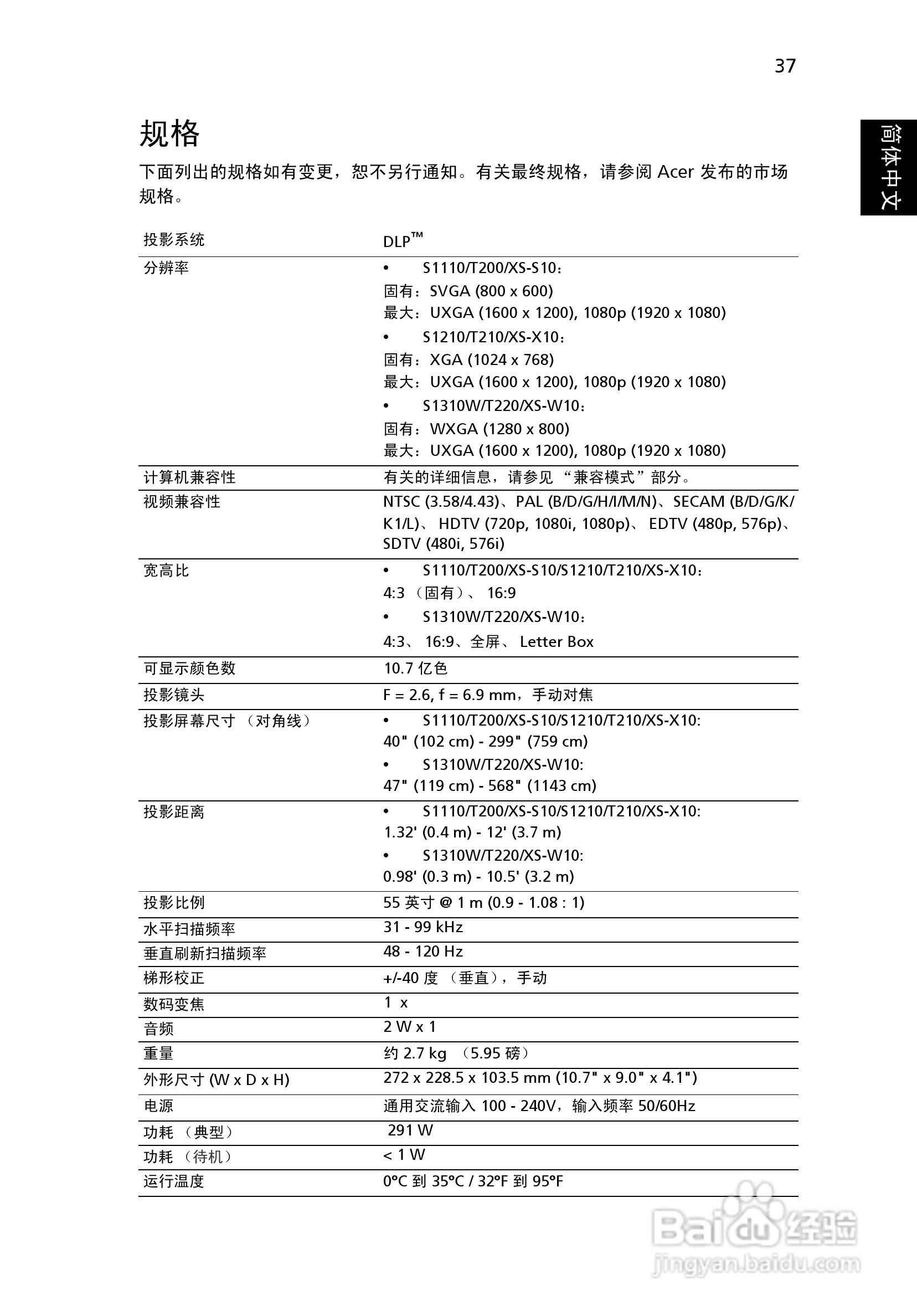 Acer S1110投影机使用说明书:[5]