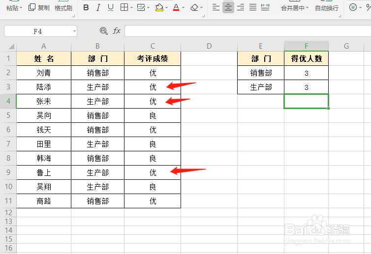WPS表格中COUNTIFS函数的使用（多条件统计）