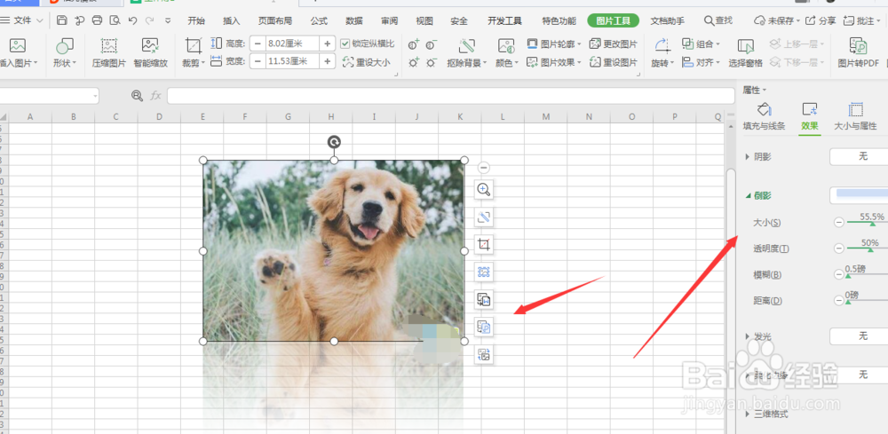 WPS表格中如何给图片添加倒影