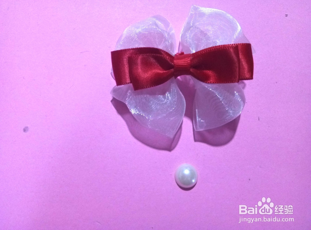 手工珍珠双色小花头花头绳制做方法